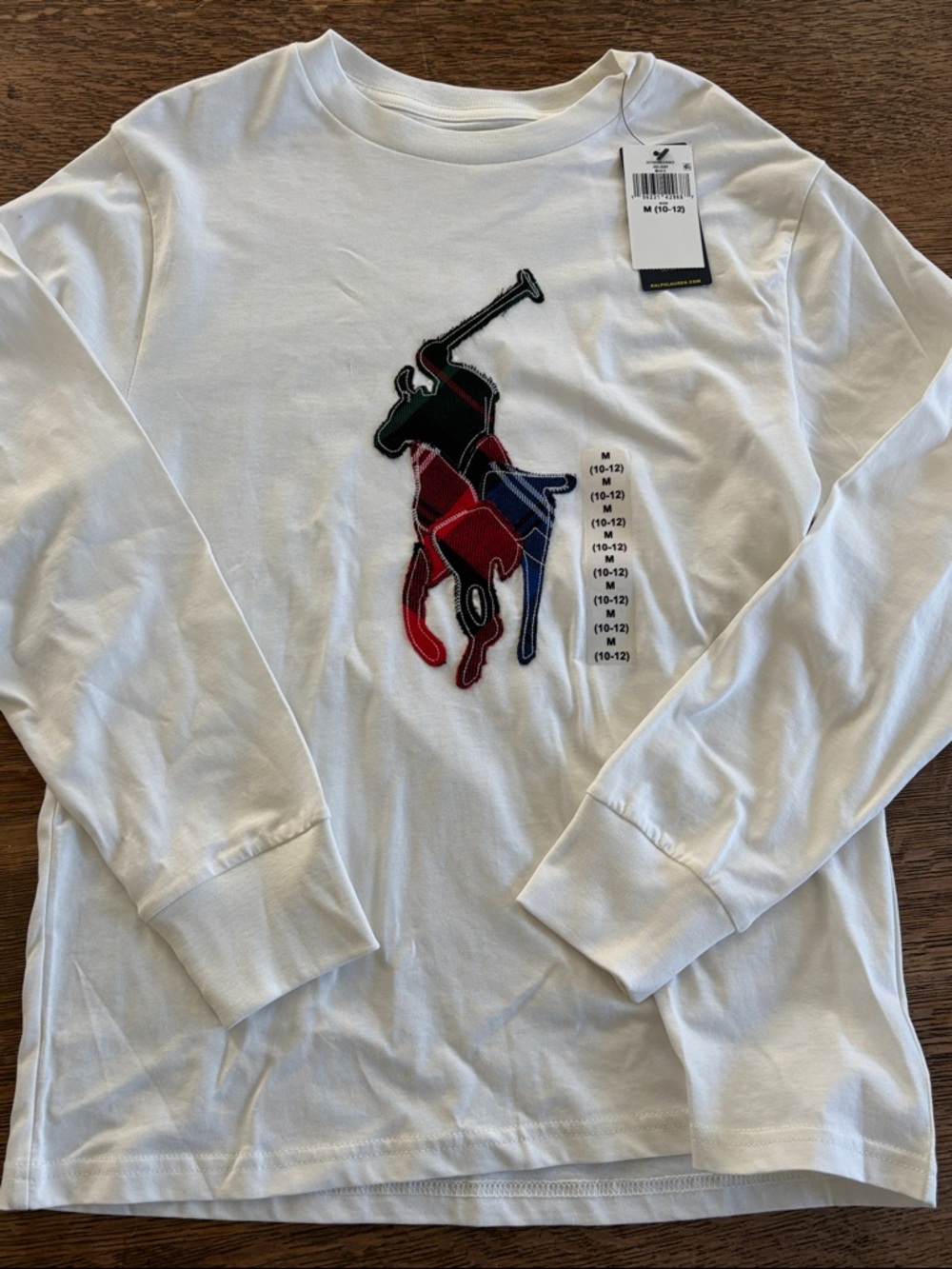 Ralph Lauren White Long Sleeve Tee with Multicolor Polo Patch